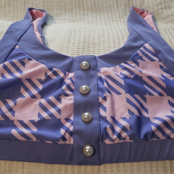 NEW Beach Riot Pink and Purple Pearl Button Bikini Top - Picture 1 of 6